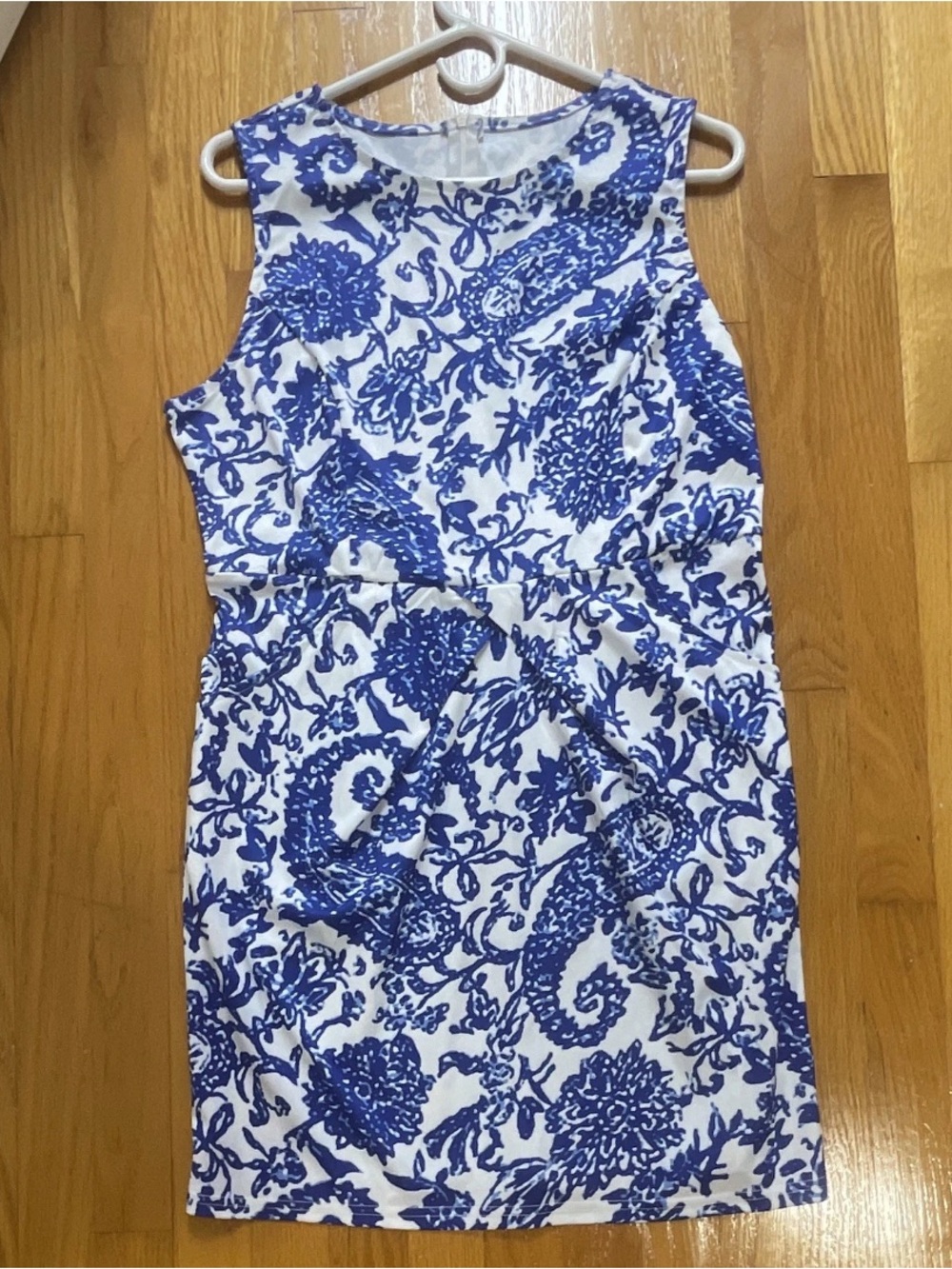 Blue and White Floral Paisley Sleeveless Dress